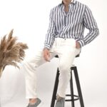 Λινό παντελόνι Vittorio 500-24-Island White